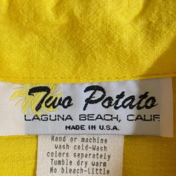 Vtg 80s 90s Two Potato Button Down Tie Back Short Sleeve Maxi Dress M Yellow NOS - Picture 15 of 16